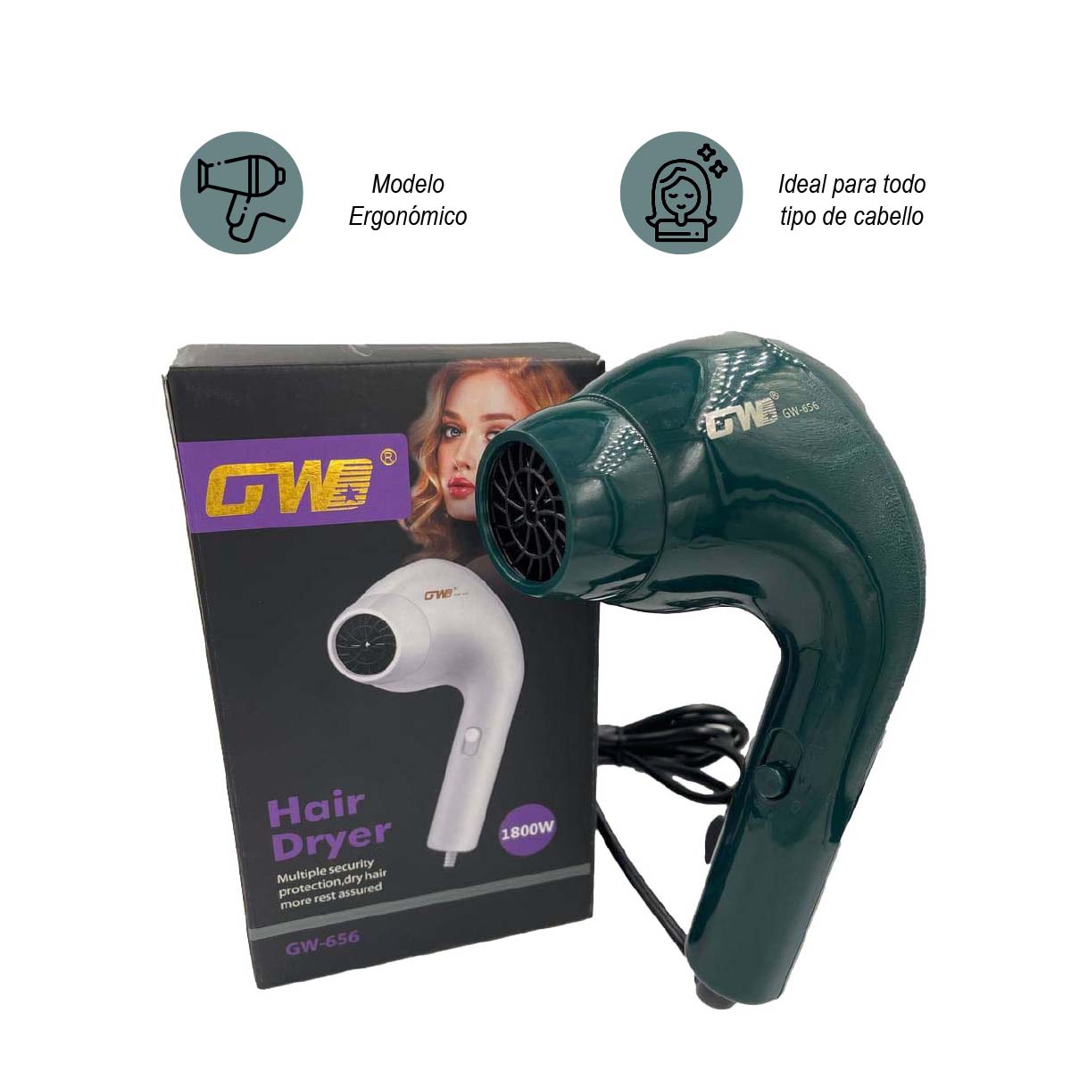 Ripley - SECADORA DE CABELLO ERGONÓMICA 1800W