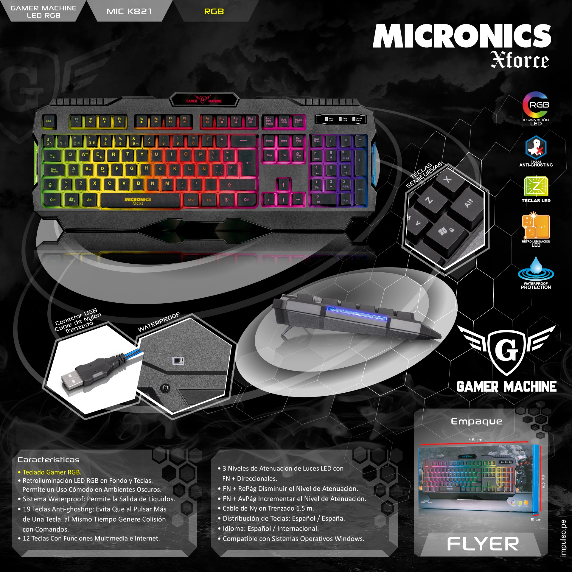 Ripley - TECLADO GAMER MICRONICS XFORCE MIC K821 USB LED