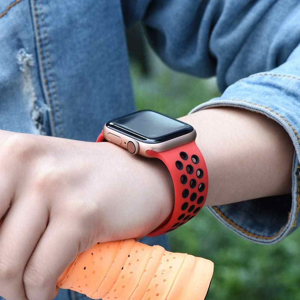 Ripley - CORREA DE SILICONA TIPO NIKE CON HUEQUITOS PARA APPLEWATCH 42/44MM  COLOR ROJO PUNTOS NEGROS