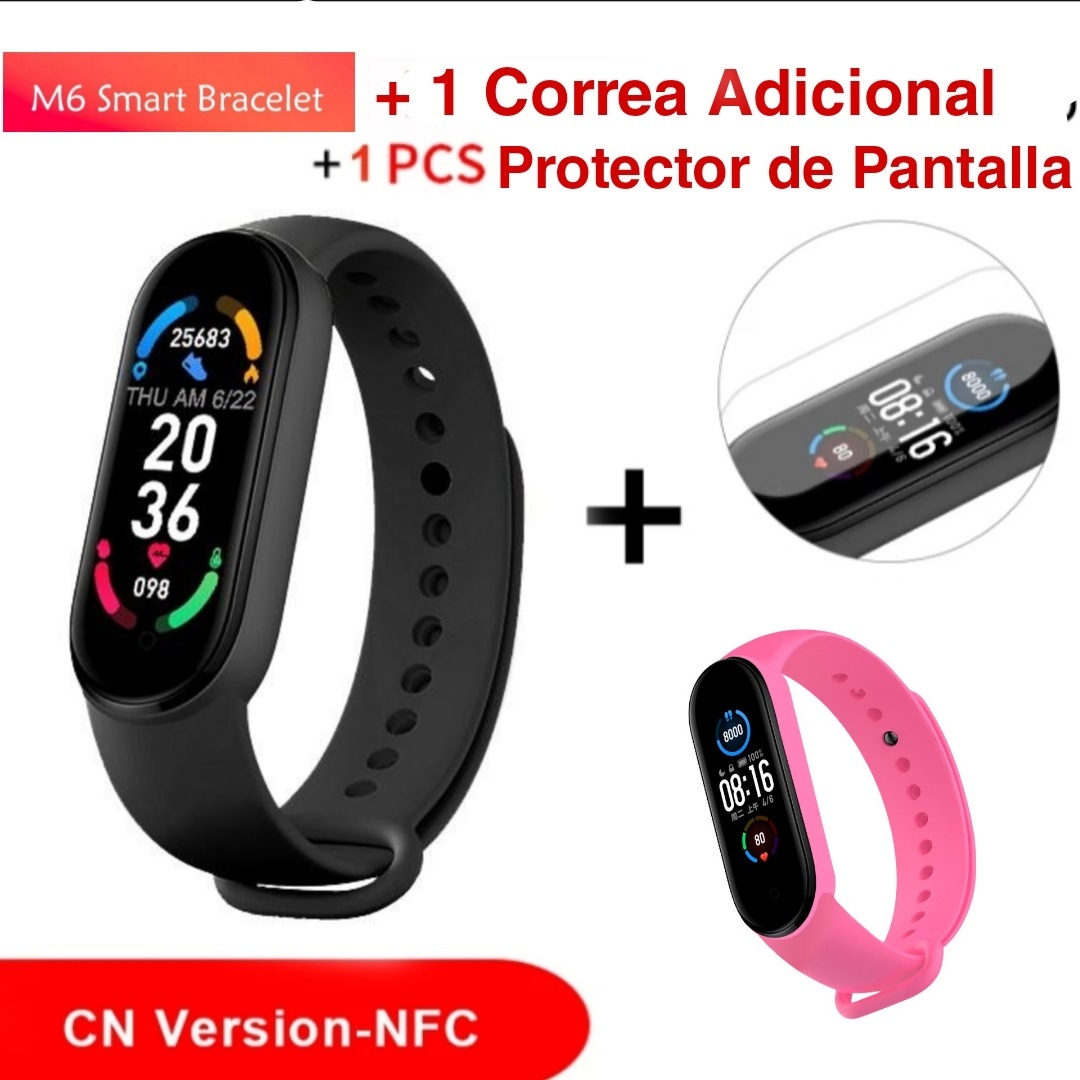 Ripley - SMART BAND M6 MULTIFUNCIONES + 1 MICA + 1 PULSERA FUCSIA