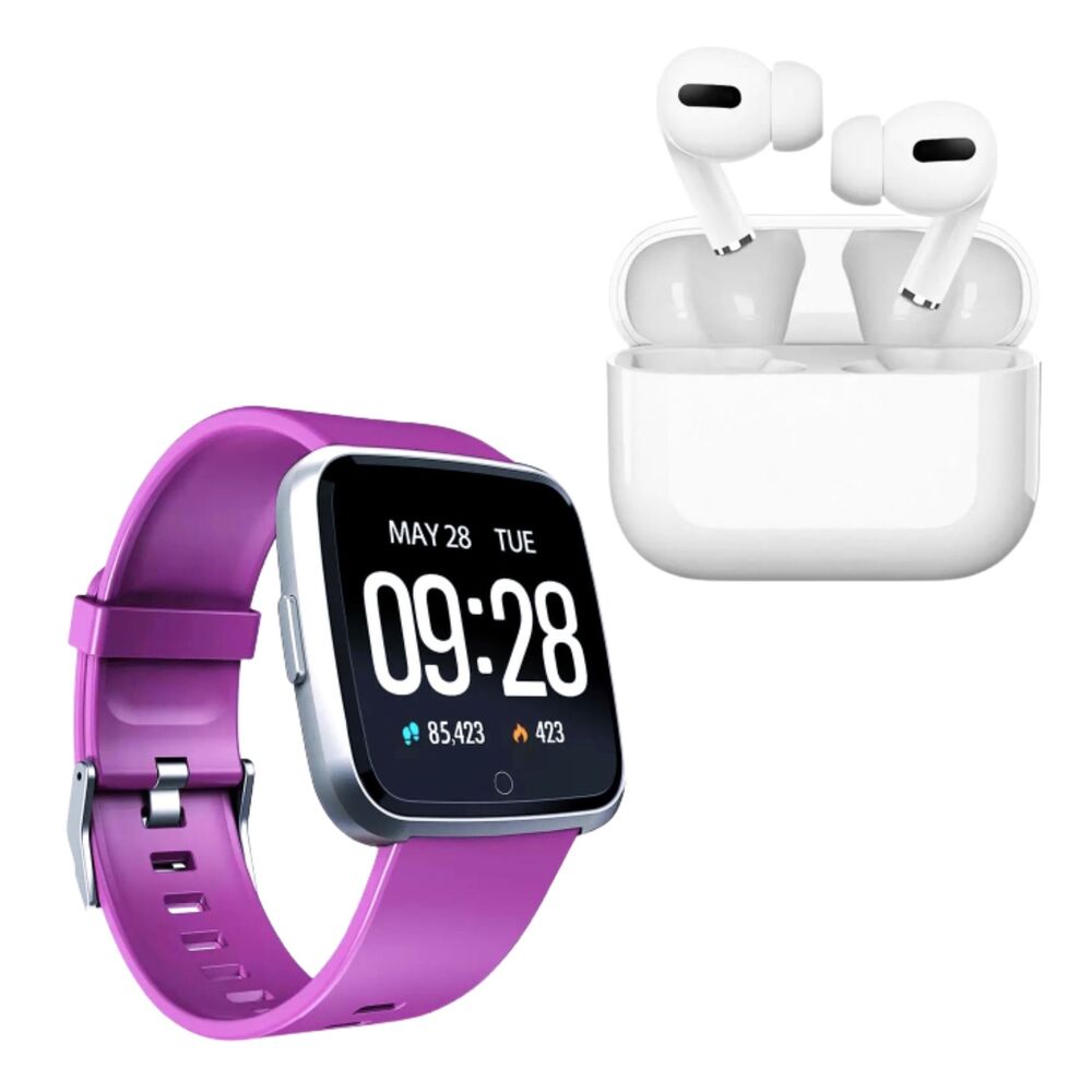 Ripley - SMARTWATCH HANDS UP Y7 MORADO Y AUDIFONO I13 PRO BLANCO