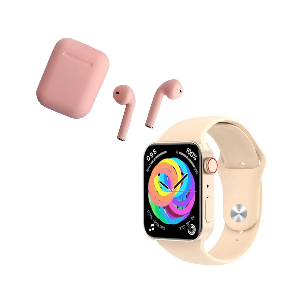 Ripley - SMARTWATCH HANDS UP IWO7 DORADO Y AUDIFONO I12 ROSADO