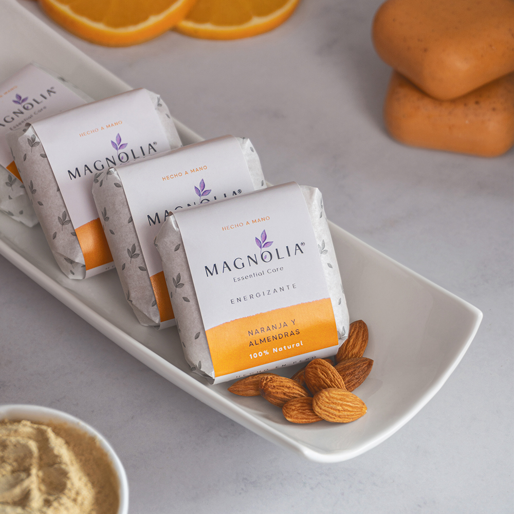 Ripley JABÓN FACIAL MAGNOLIA ESSENTIAL CARE NARANJA Y ALMENDRA