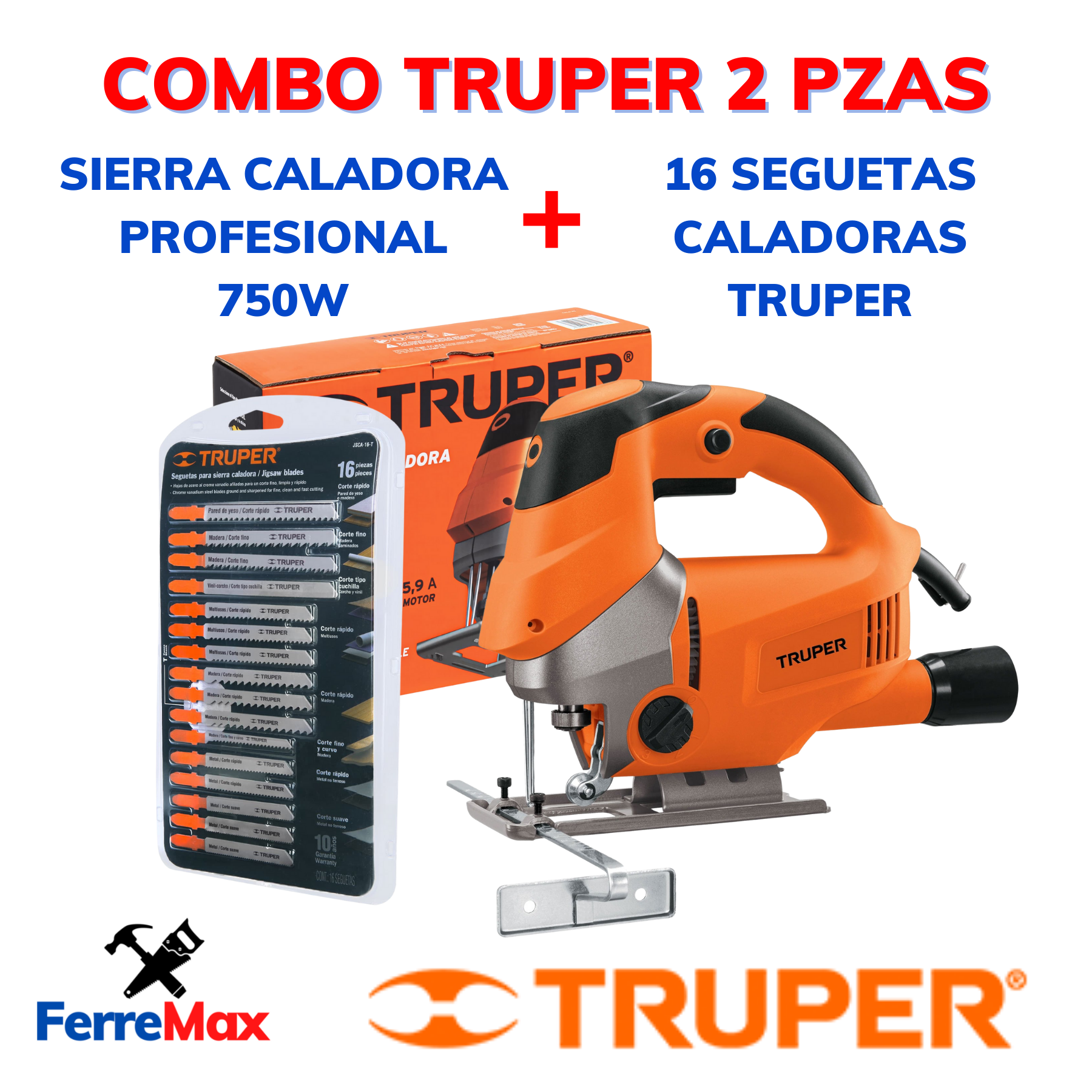 Ripley - COMBO SIERRA CALADORA 750W + 16 SEGUETAS TRUPER