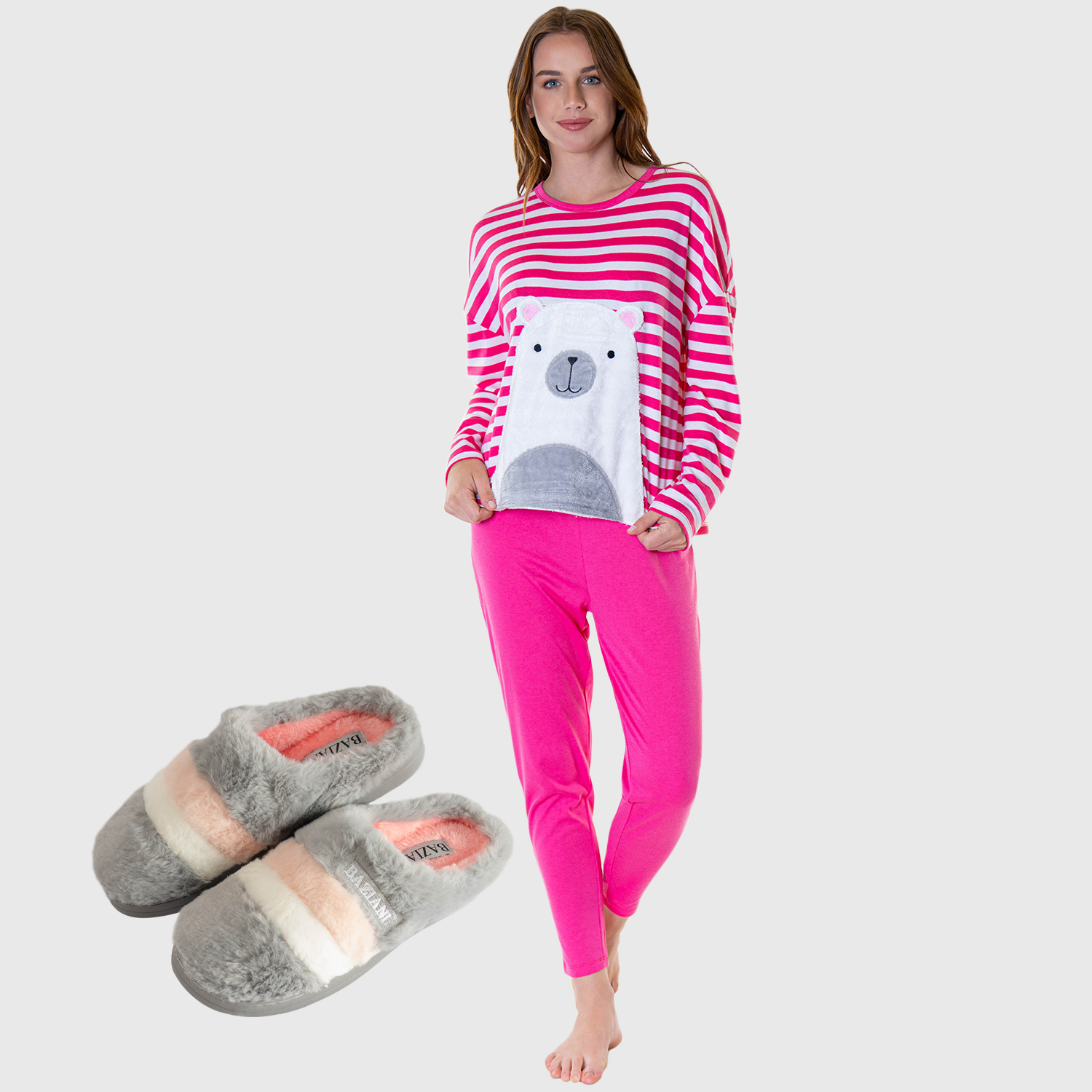 Ripley - PACK PIJAMA DE MICROPOLAR MAS PANTUFLAS BAZIANI