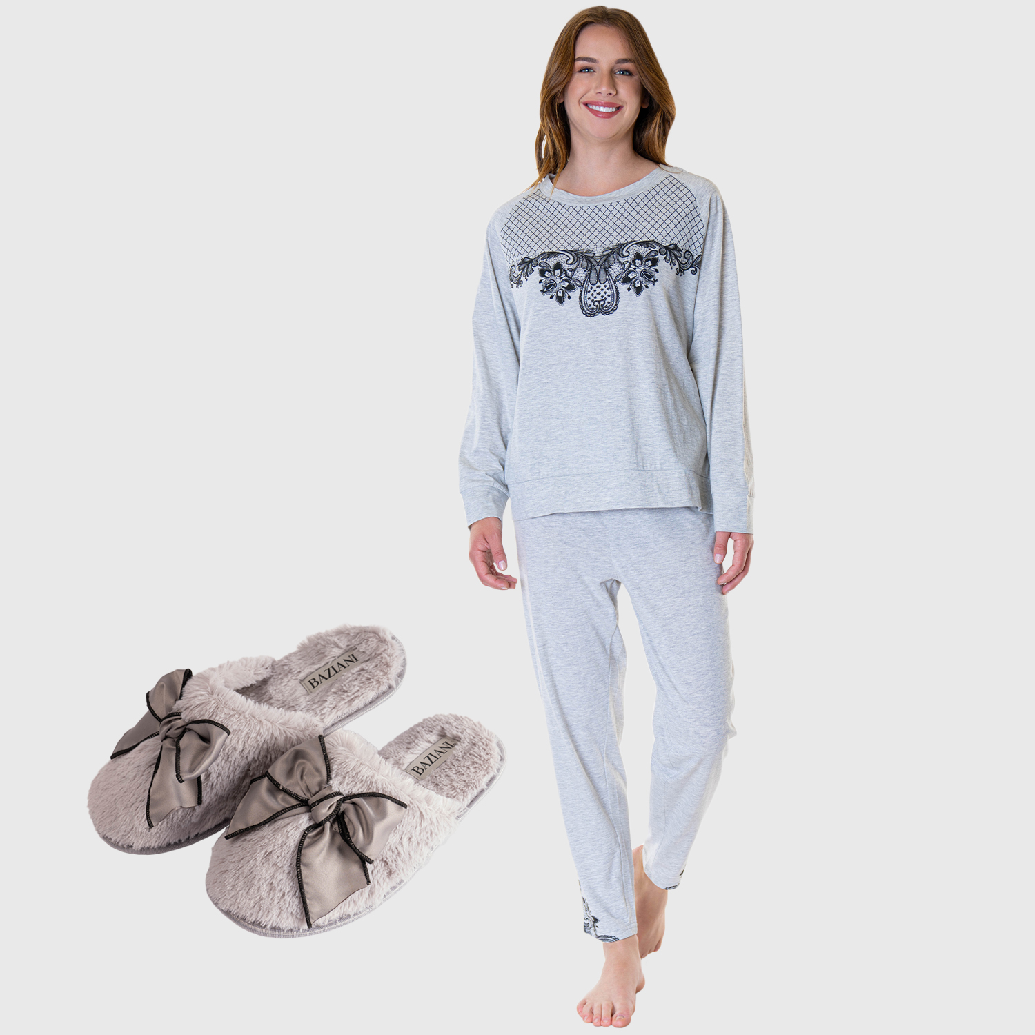 Ripley - PACK PIJAMA DE ALGODÓN ESTAMPADO MAS PANTUFLAS