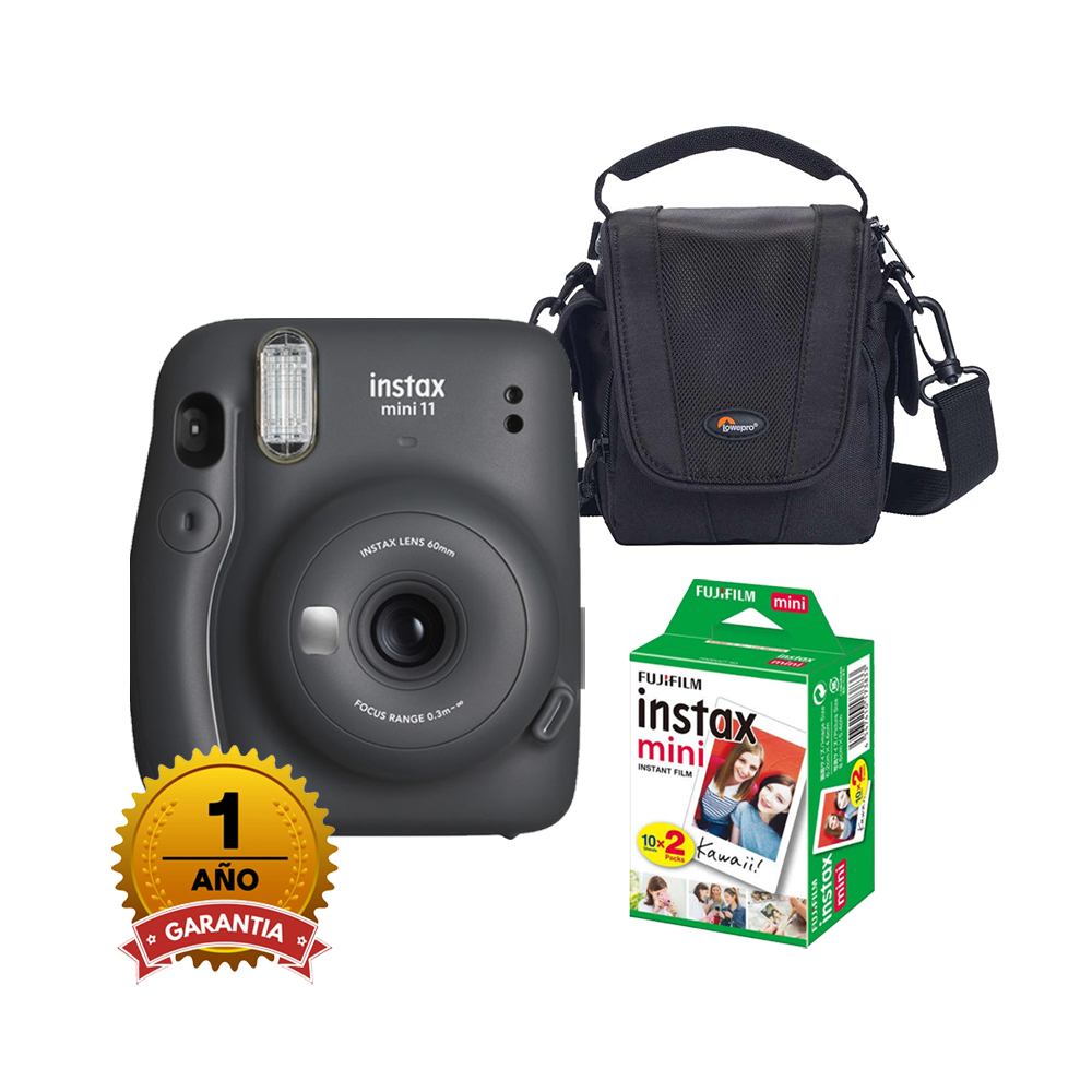 Ripley - CAMARA FUJIFILM INSTAX MINI 11 GRIS CARBÓN + PACK DE PELÍCULAS  X20+ ESTUCHE