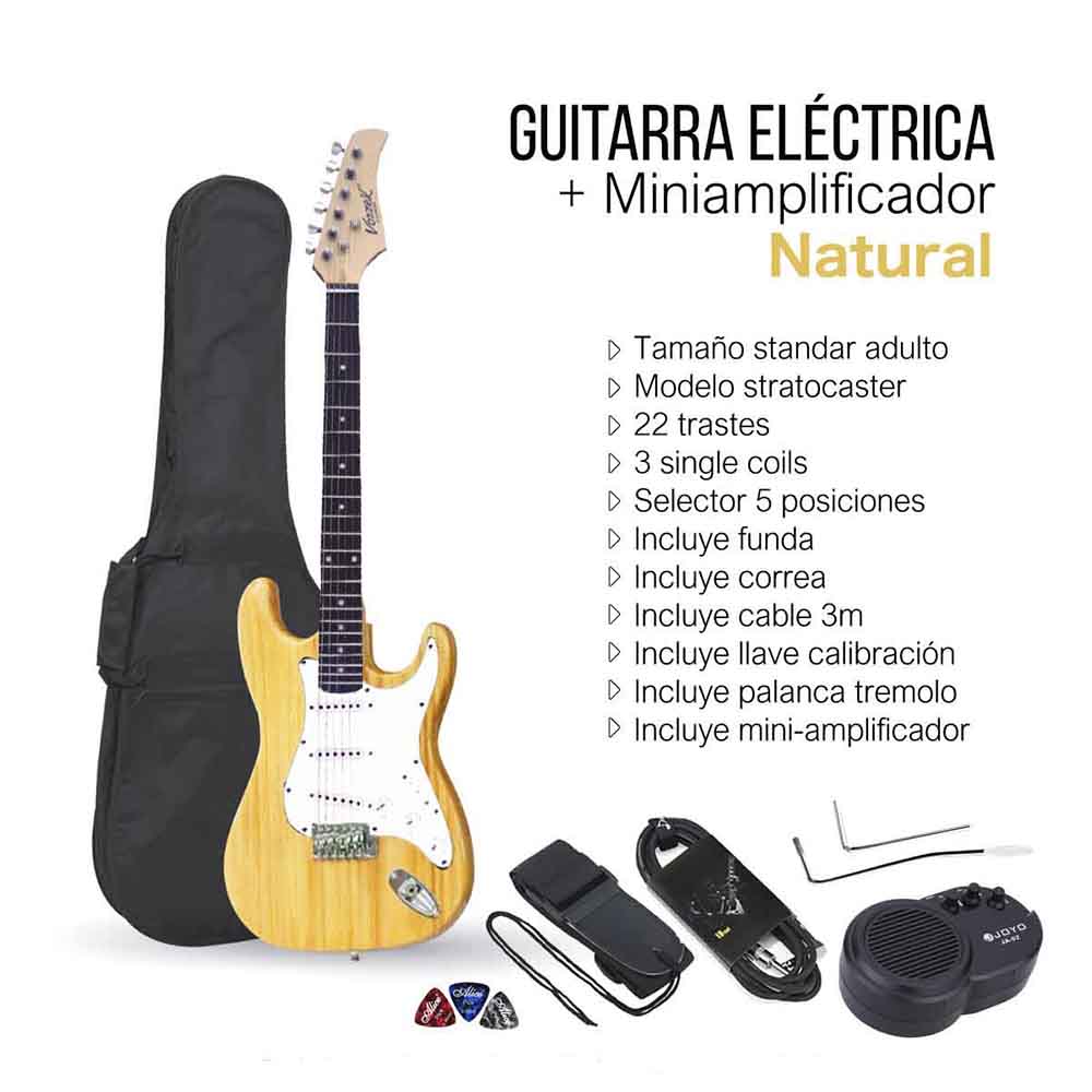 Ripley - GUITARRA ELECTRICA NATURAL + MINI AMPLIFICADOR