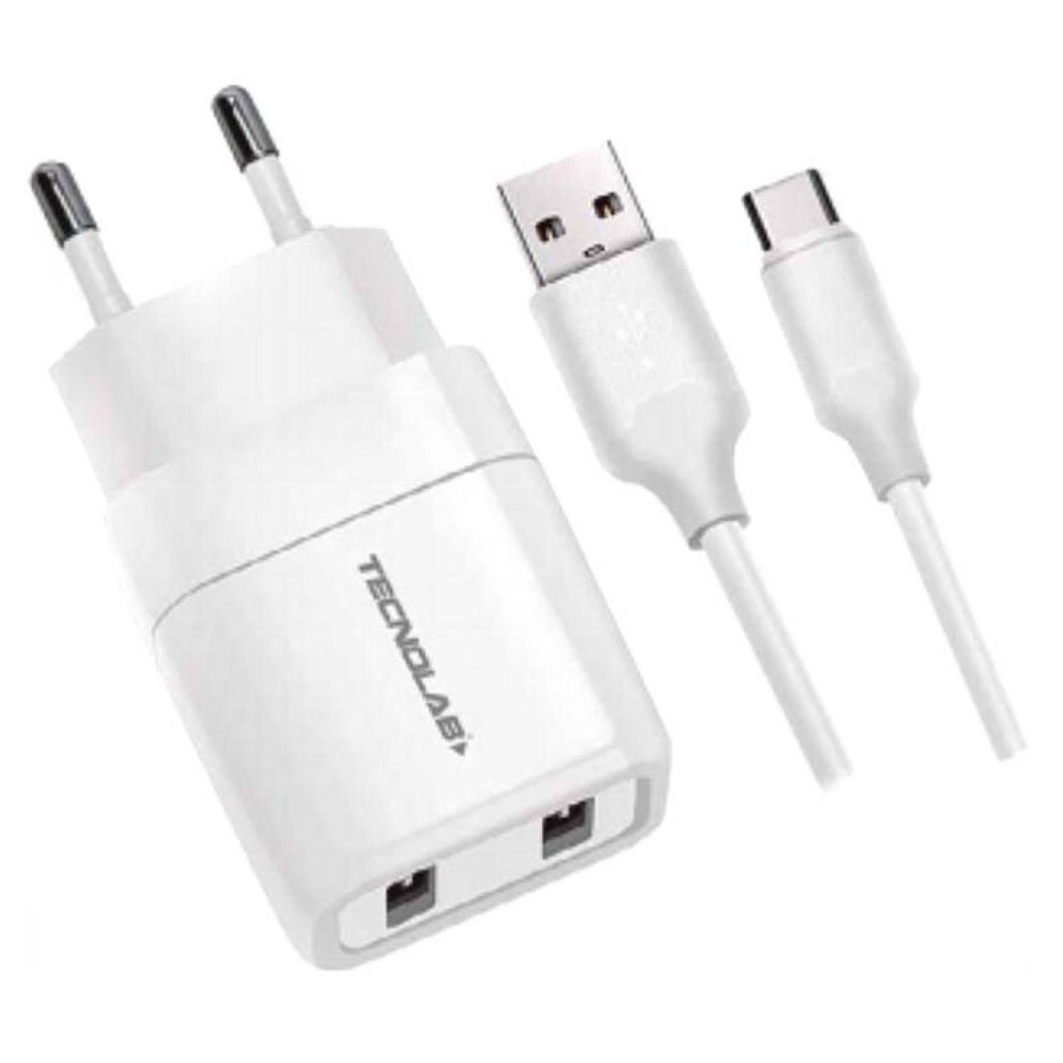 Ripley CARGADOR PARED 2 USB CARGA RAPIDA USB TIPO C BLANCO TECNOLAB