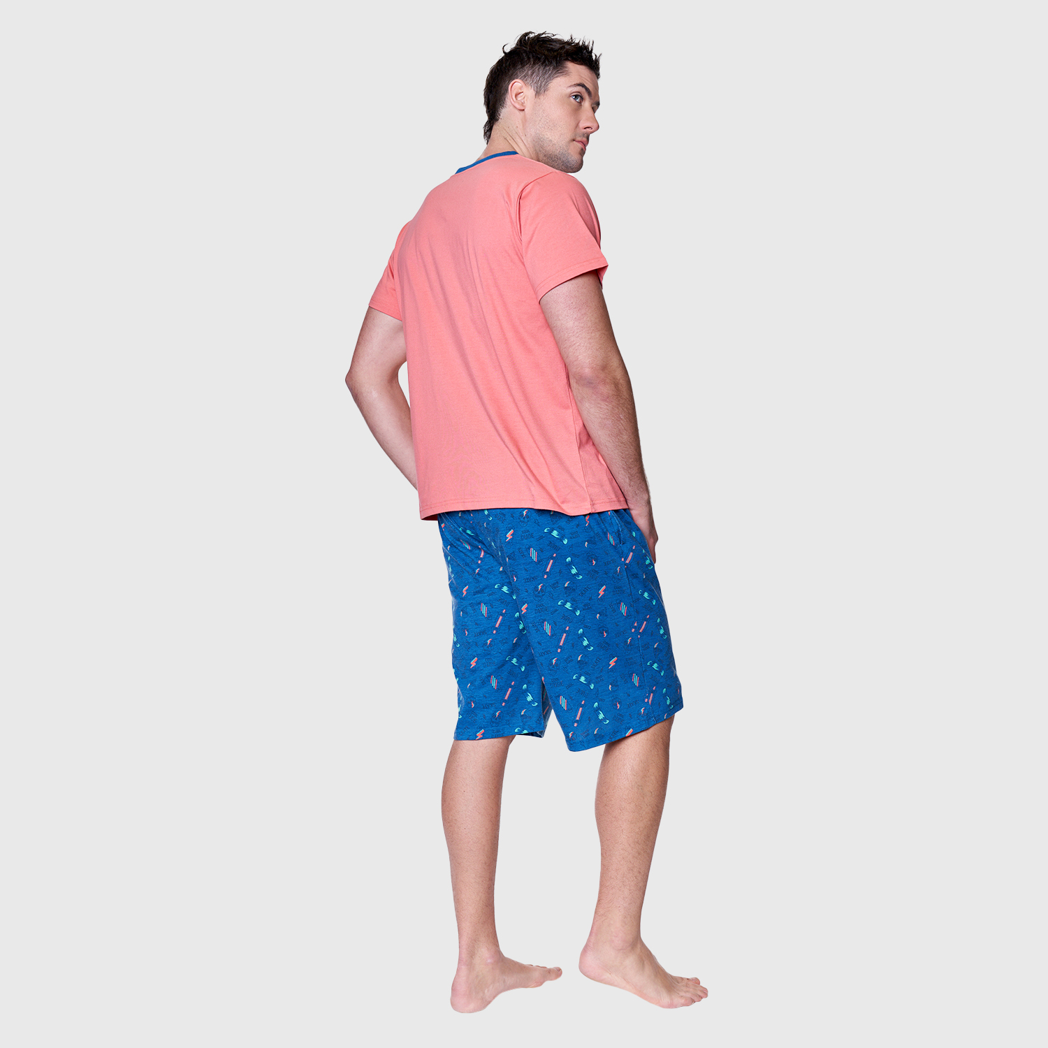 Conjunto De Pijama De Verano Con Cuello En V Para Hombre, Ropa De Dormir Suave, Manga Corta, Cuello En V, Conjunto De Dormir Con Bolsillo, Azul Oscuro