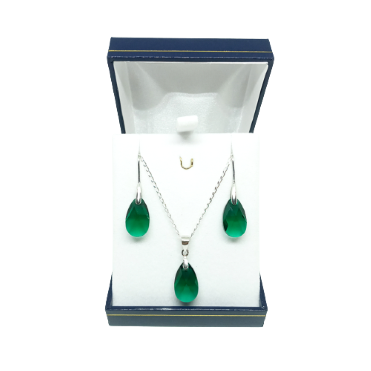 Ripley Conjunto De Plata 925 Gota De Crystal Color Esmeralda