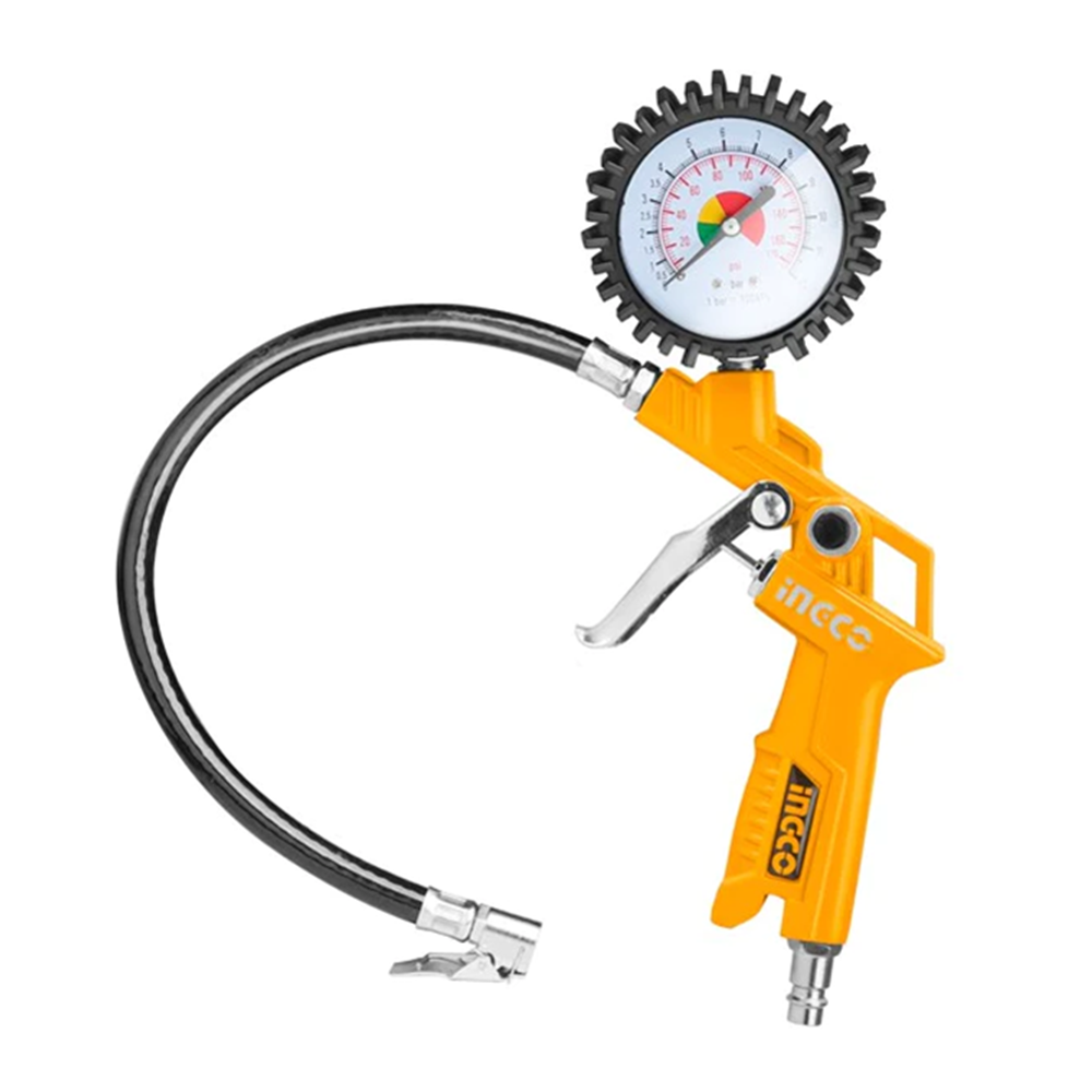 Inflador De Neumáticos Con Manómetro – 220 PSI, Manguera Flexible, Estilo Pistola, SEDY