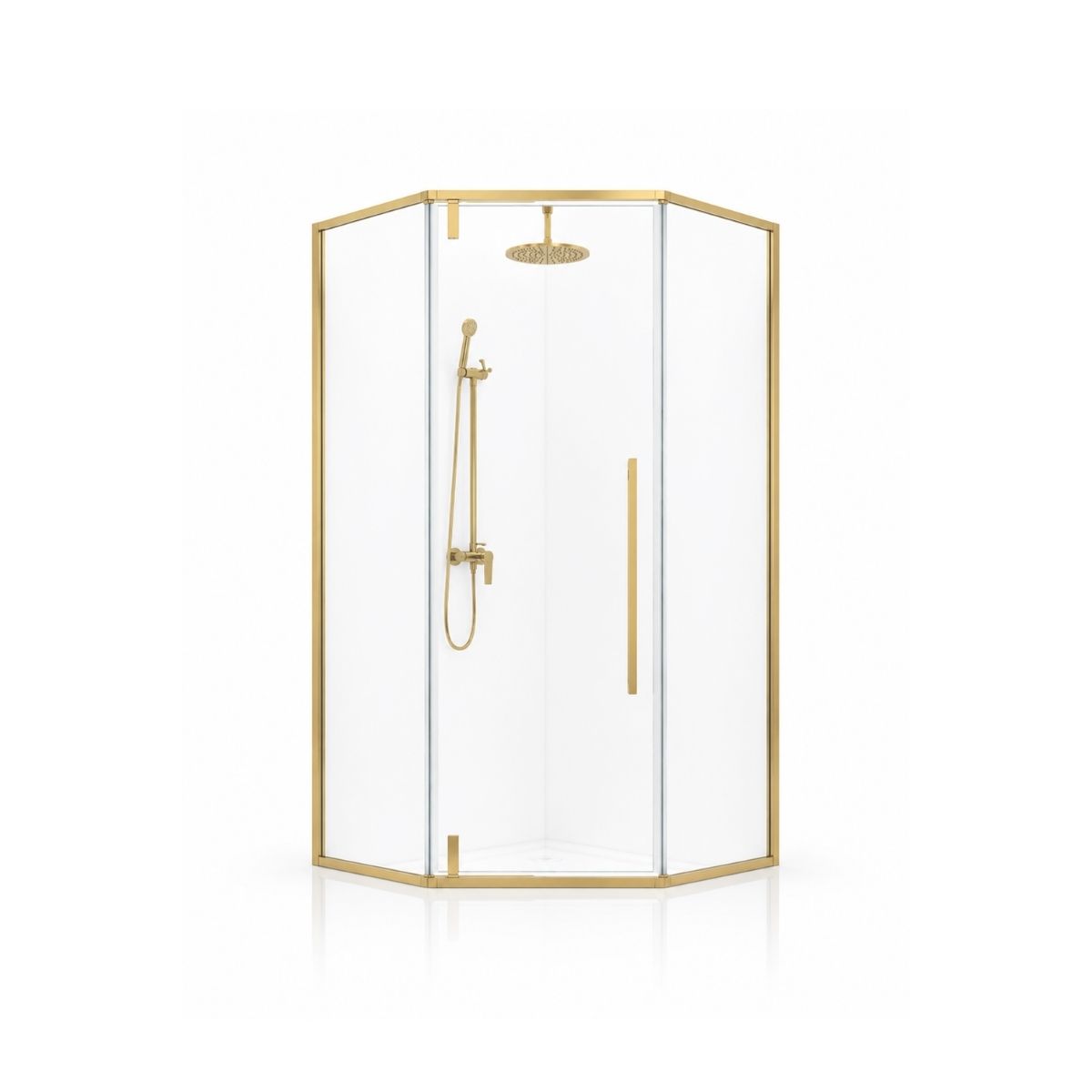 Cancel de Baño Esquinero 90 x 90 cm Vidrio Templado 6 mm Herrajes Dorados – QD-669G