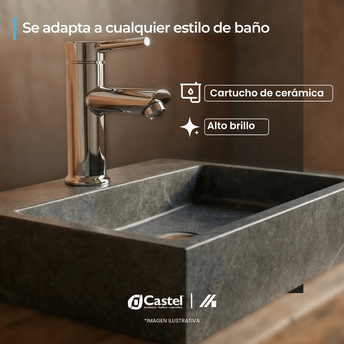 Llave Monomando Para Lavabo Castel Bajo Damasco Cromo – CA-3212