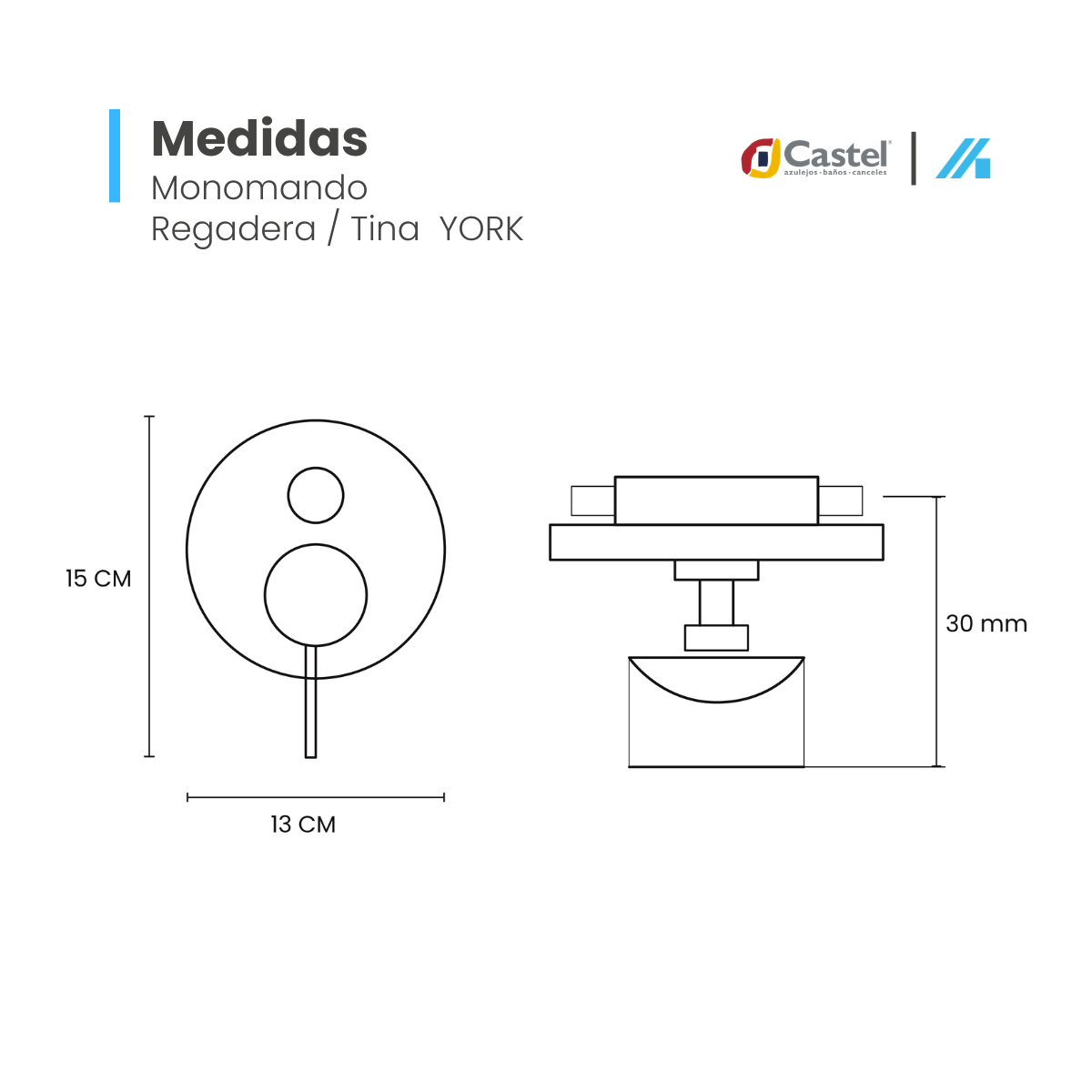 Alternative view of Llave Monomando YORK Castel Para Tina/Regadera Cromado - CA-37.2234