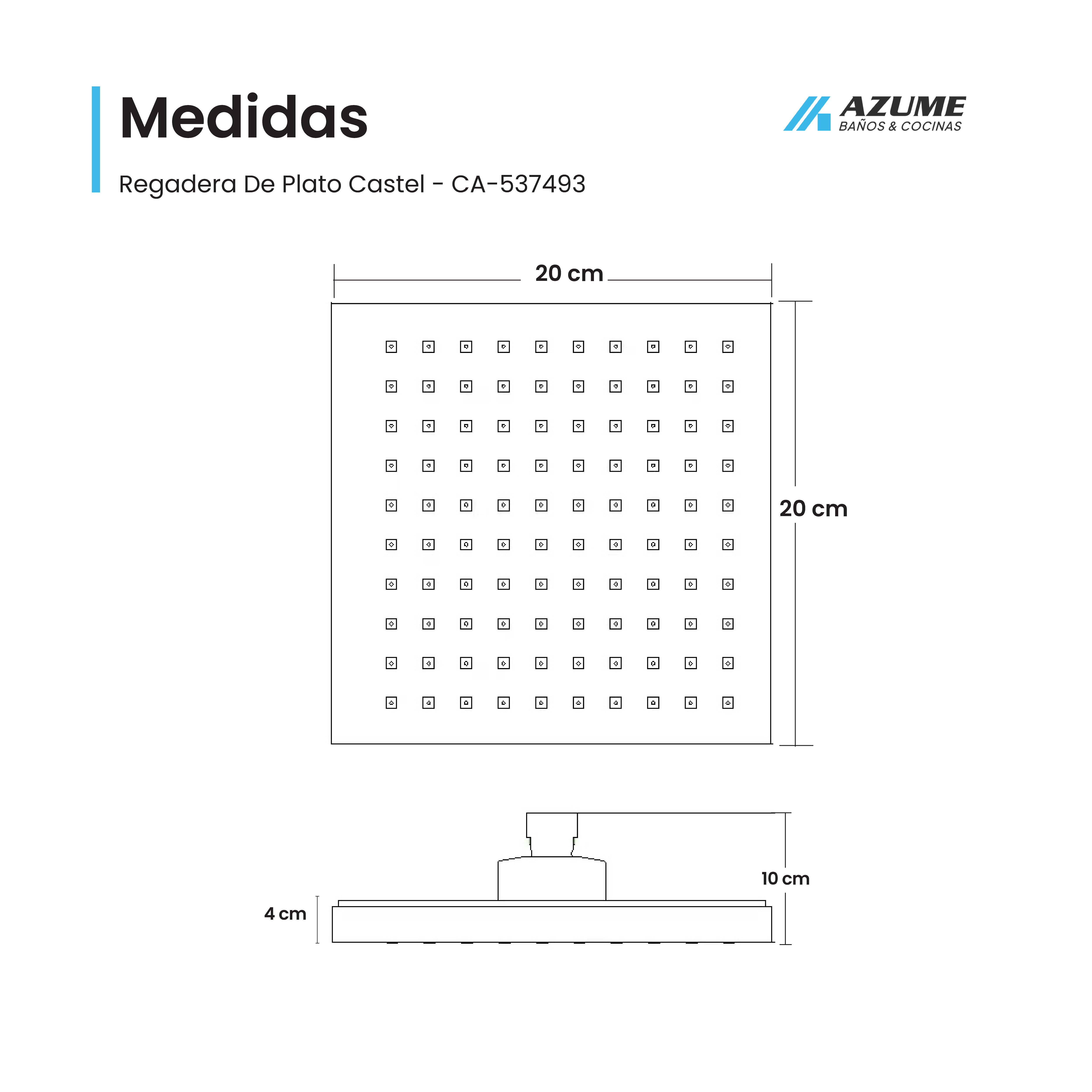 Regadera De Plato Castel De 20 Cm Alta Presión Cromo – CA-537493