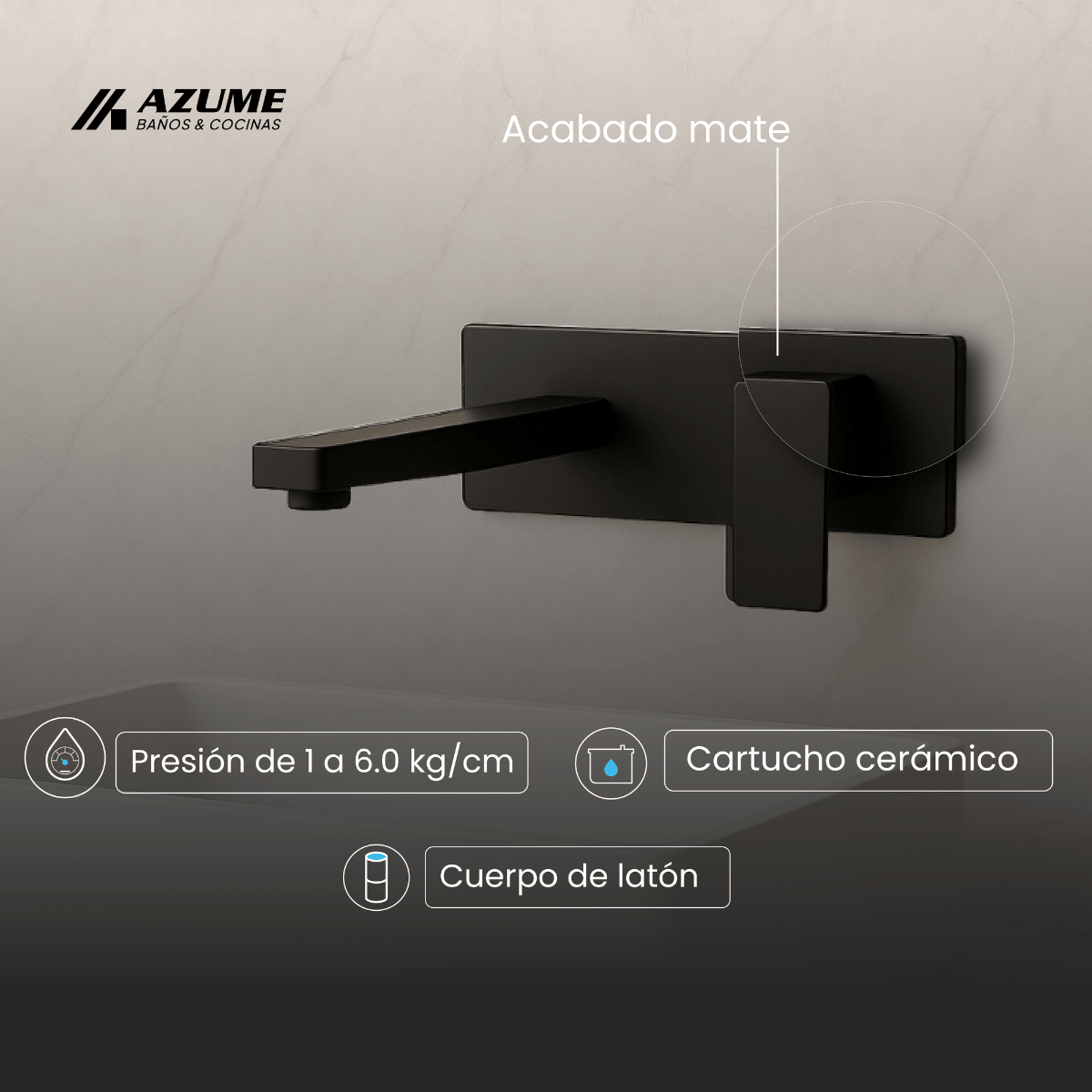 Alternative view of Llave Monomando Castel A Muro Negro Mate Lexus - CA-75.1368N