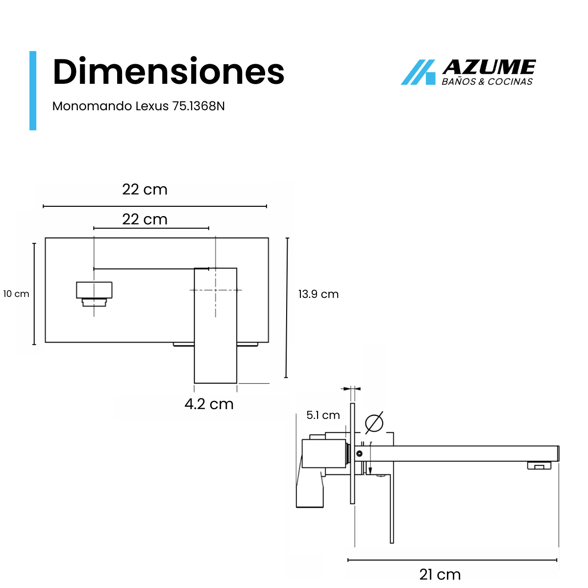 Llave Monomando Castel A Muro Negro Mate Lexus – CA-75.1368N