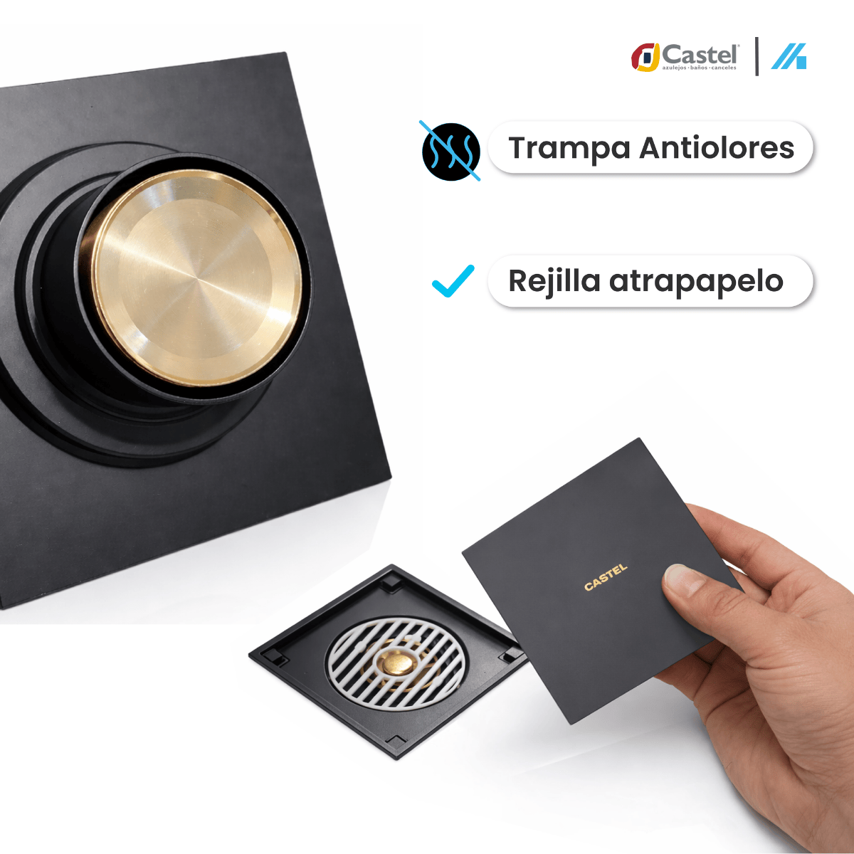 Coladera Castel Doble Vista Injerto Ceramico Negro Mate – CA-90.5003N
