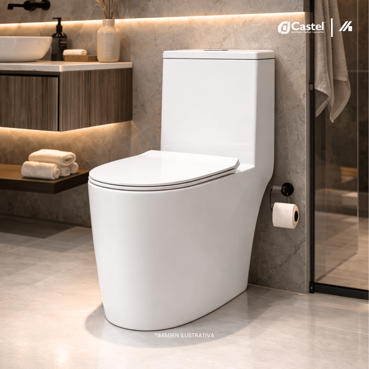 Alternative view of Sanitario One Piece Blanco Con Asiento Melia Castel - CA-MELIA