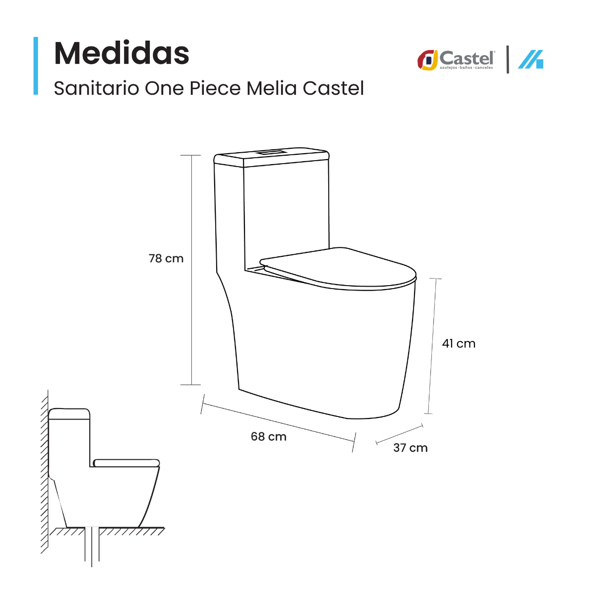 Sanitario One Piece Blanco Con Asiento Melia Castel – CA-MELIA