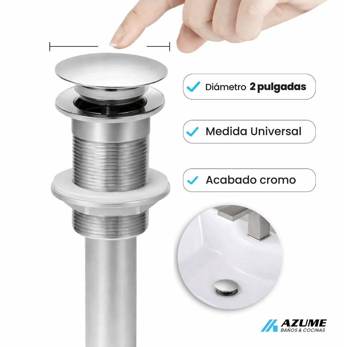 Contra Push Para Lavabo Lux Sany Sin Rebosadero Cromo – LU-XR-CONTRA-68