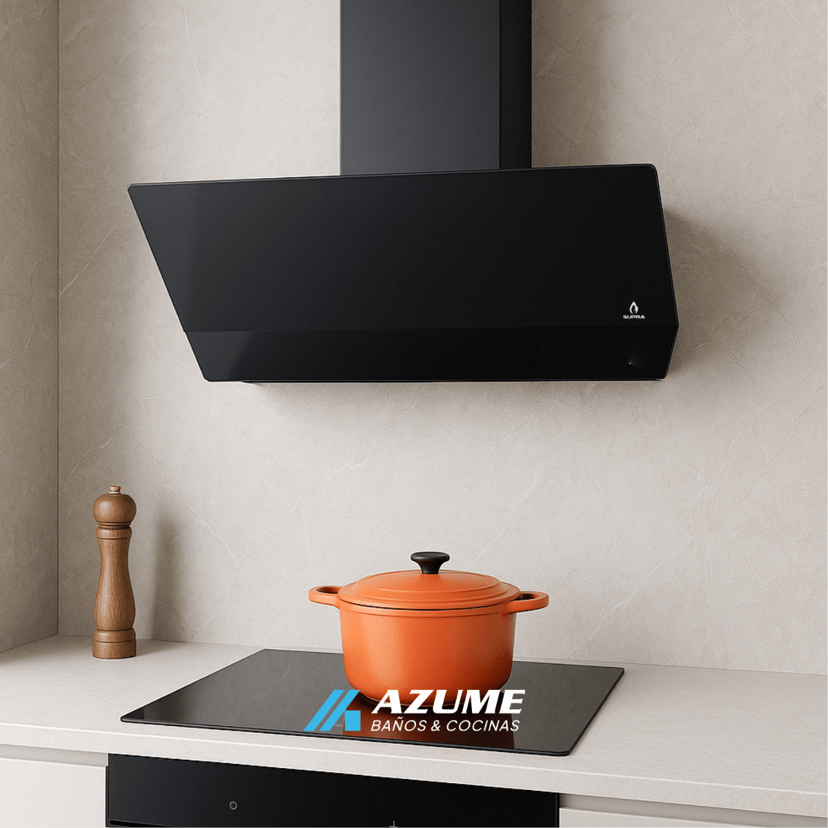 Campana Supra Decorativa a Pared 90 cm Negro Mate – SU-CP-90