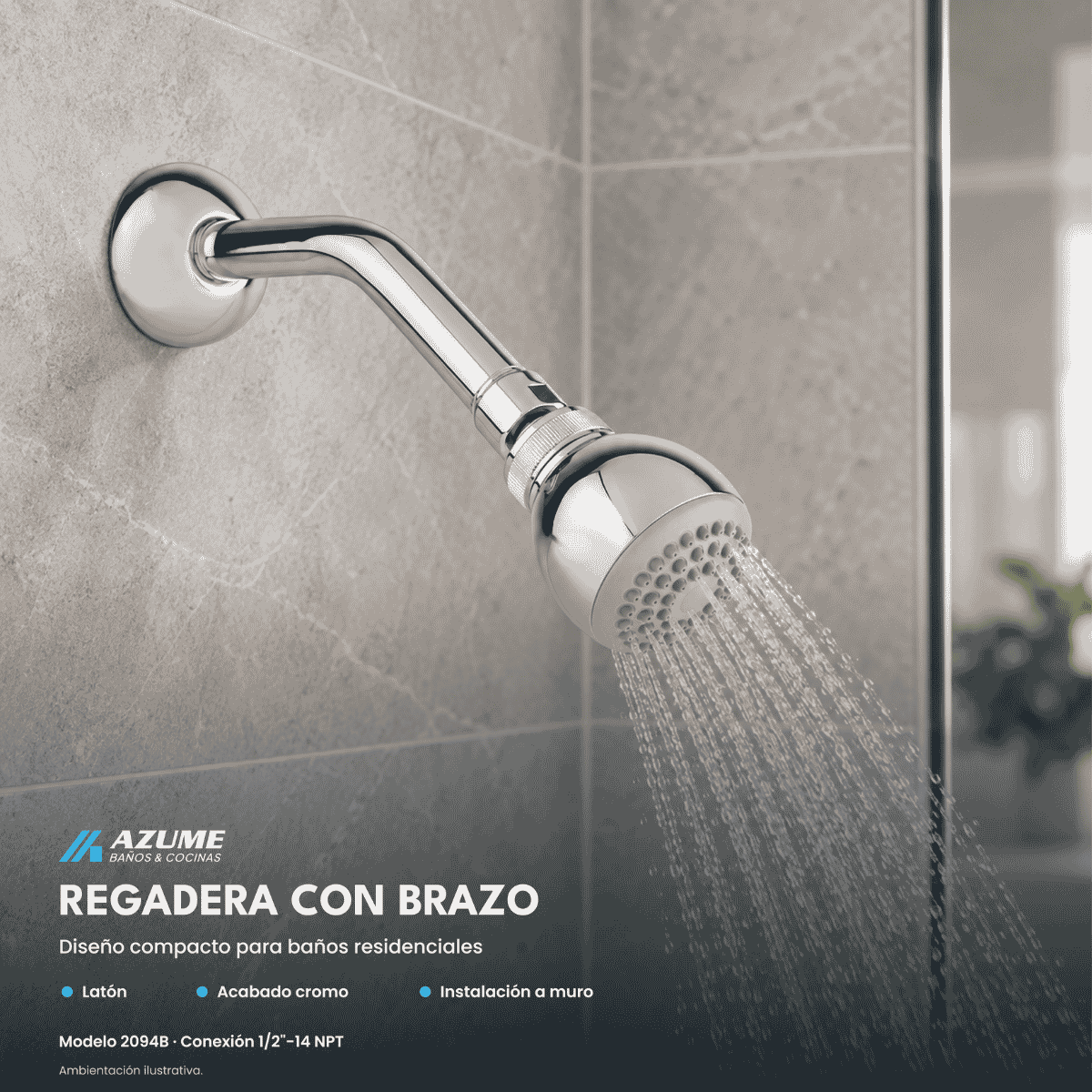 Alternative view of Regadera Urrea 2094B con Brazo y Chapetón Cromo Alta Presión – UR-2094B