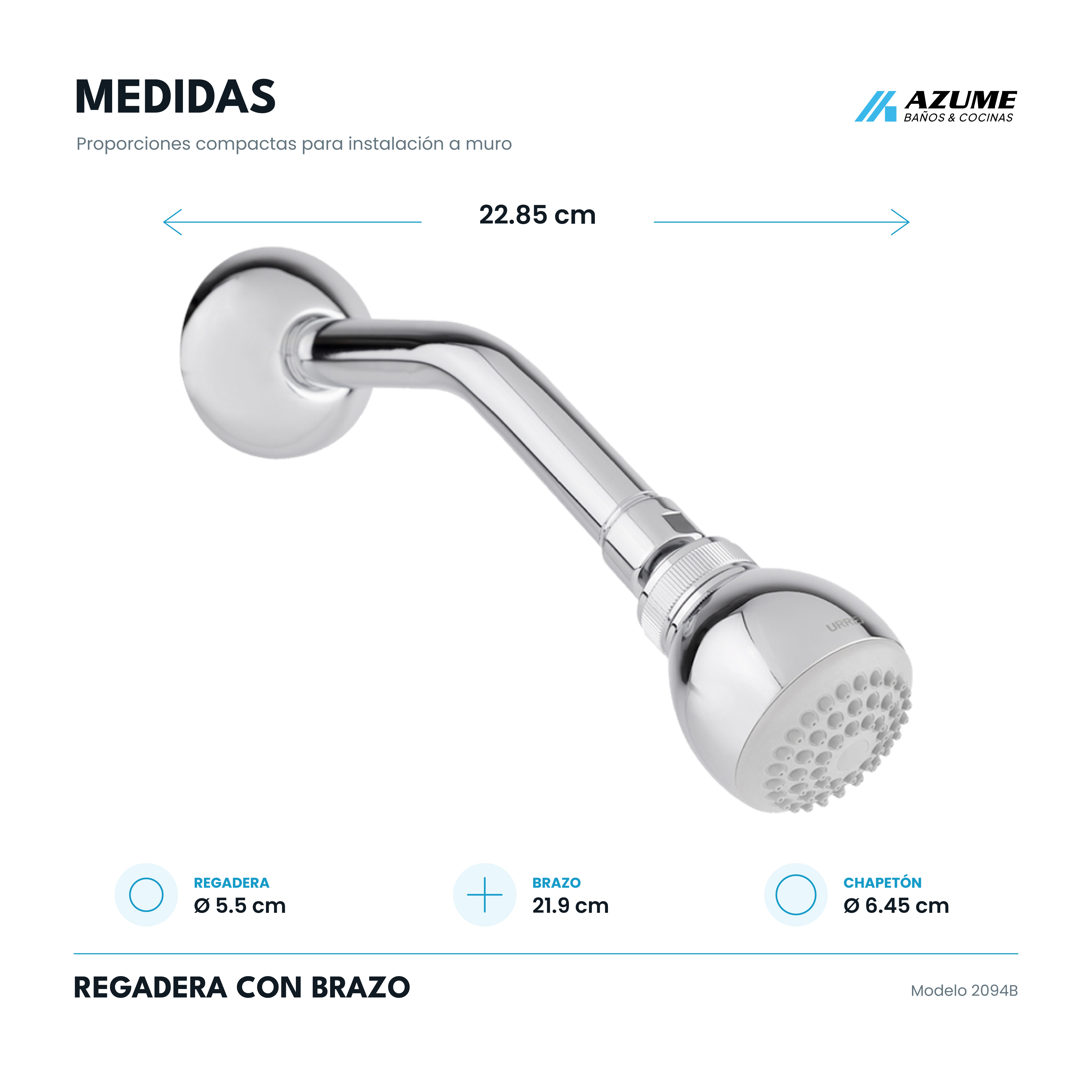 Regadera Urrea 2094B con Brazo y Chapetón Cromo Alta Presión – UR-2094B