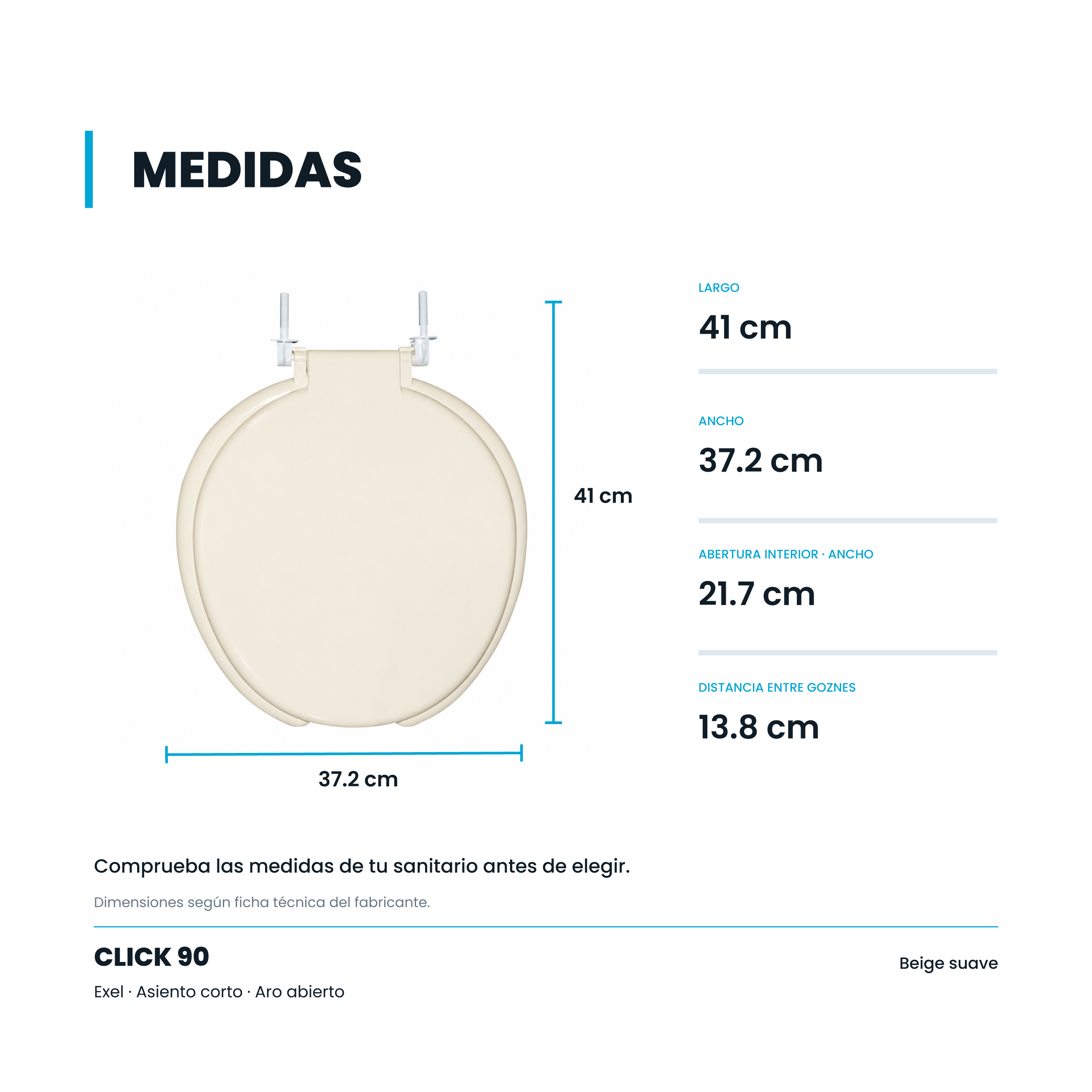 Alternative view of Asiento para Sanitario Redondo Abierto Click 90 Marfil – EX-CLICK90 450