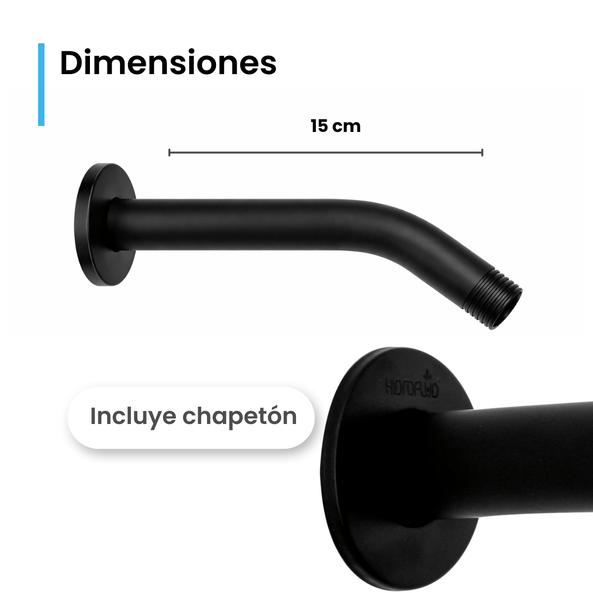 Brazo Tipo Codo Para Regadera Hidroflud Negro Mate – HF-HIBCN15