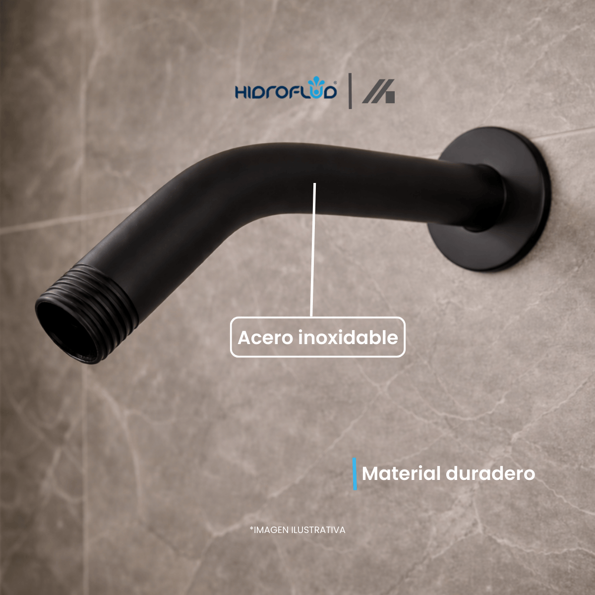Alternative view of Brazo Tipo Codo Para Regadera Hidroflud Negro Mate - HF-HIBCN15