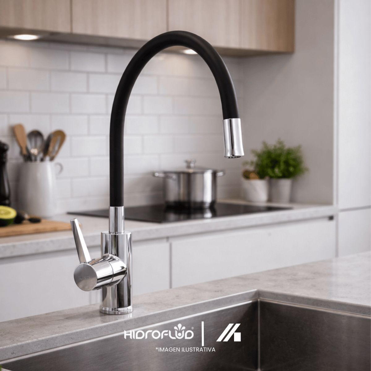 Alternative view of Llave Monomando Hidroflud Cuello Flexible Negro Cromo - HF-HI99910N