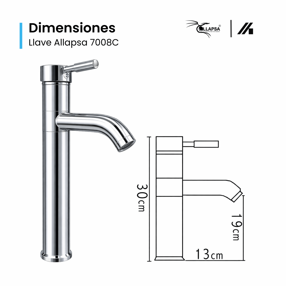 Alternative view of Monomando Movible Cromado para Baño – 7008C