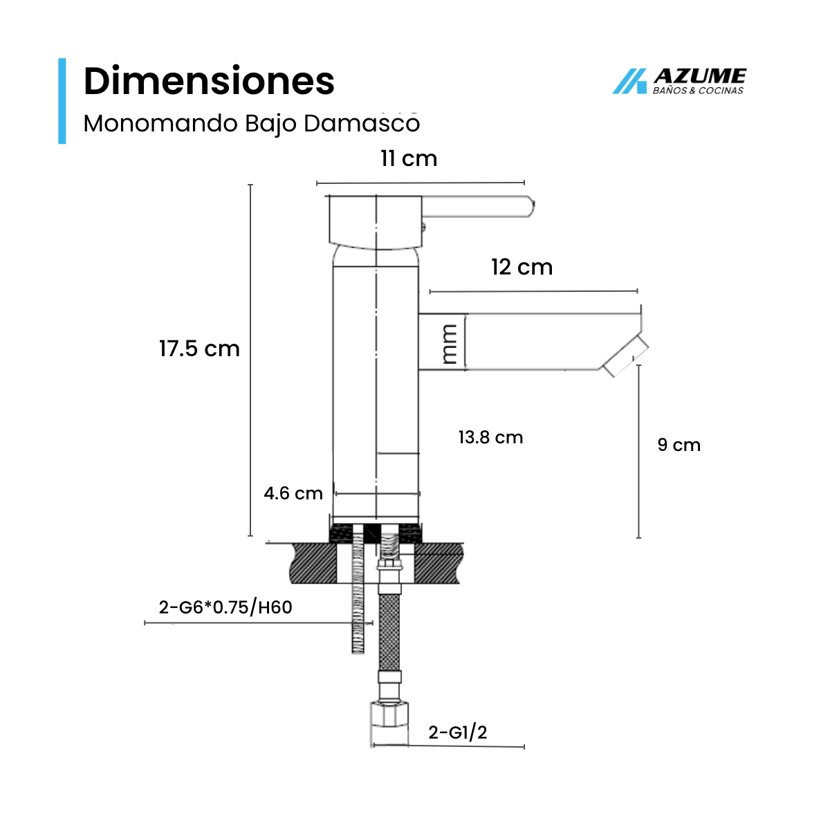 Alternative view of Llave Monomando Castel Para Lavabo Damasco Negro Mate - CA-3212N