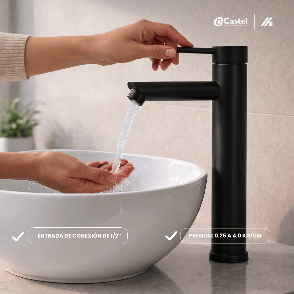 Llave Monomando Castel Alto Damasco Mezclador Negro Mate – CA-3210N