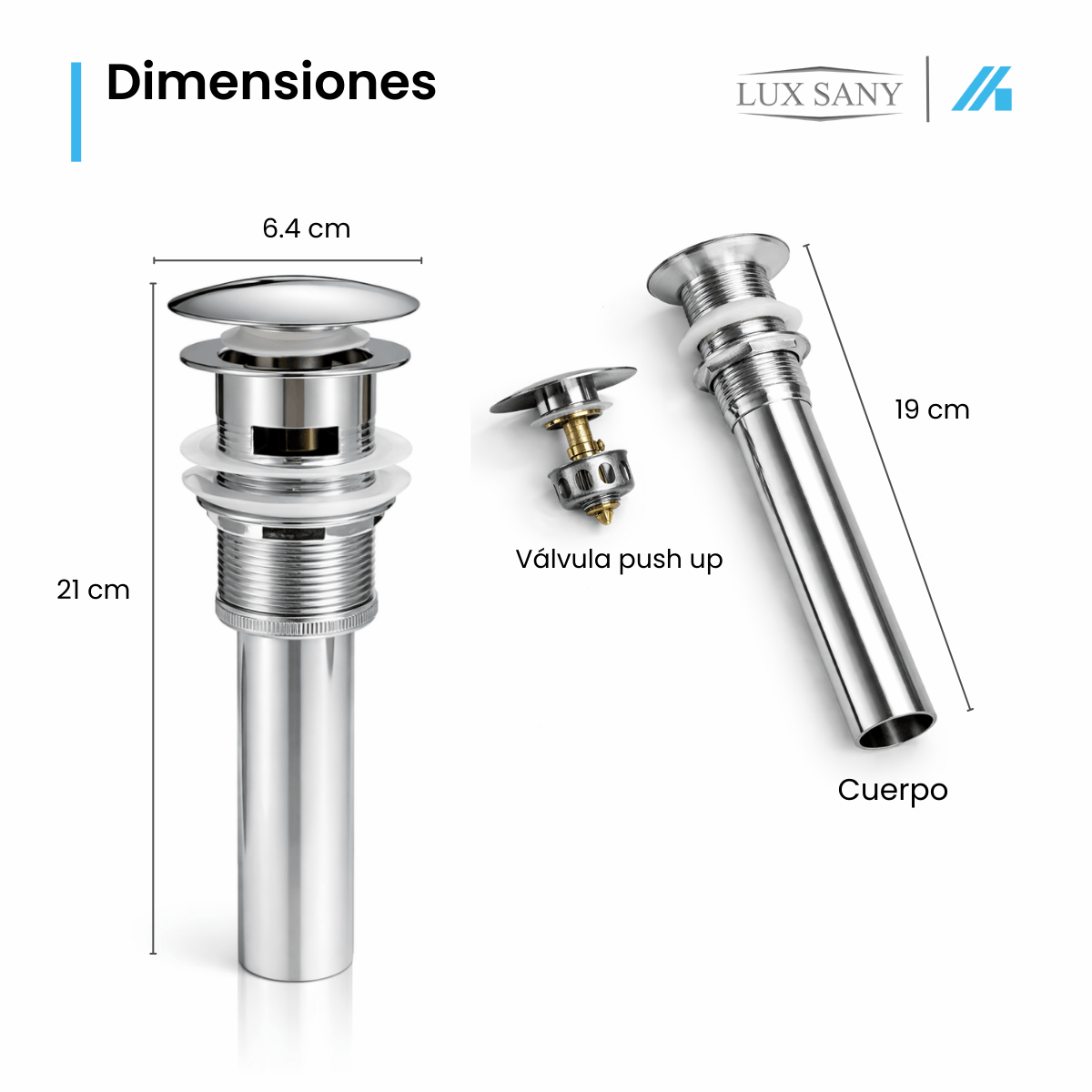 Alternative view of Contra Push Para Lavabo Lux Sany Con Rebosadero Cromo - LU-XR-CONTRA-41K