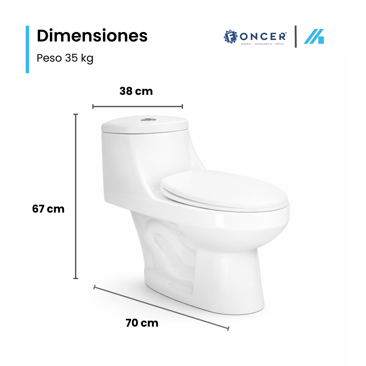 Sanitario One Piece Foncer Thor 4.8 litros Botón Doble Descarga – FC-THOR