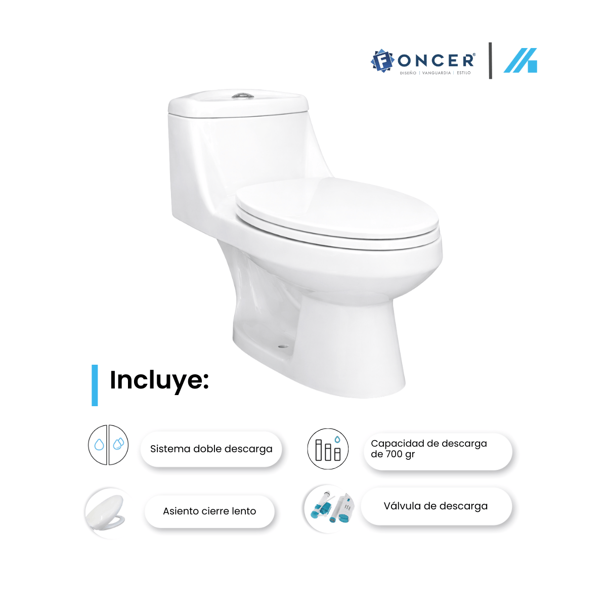 Sanitario One Piece Foncer Thor 4.8 litros Botón Doble Descarga – FC-THOR