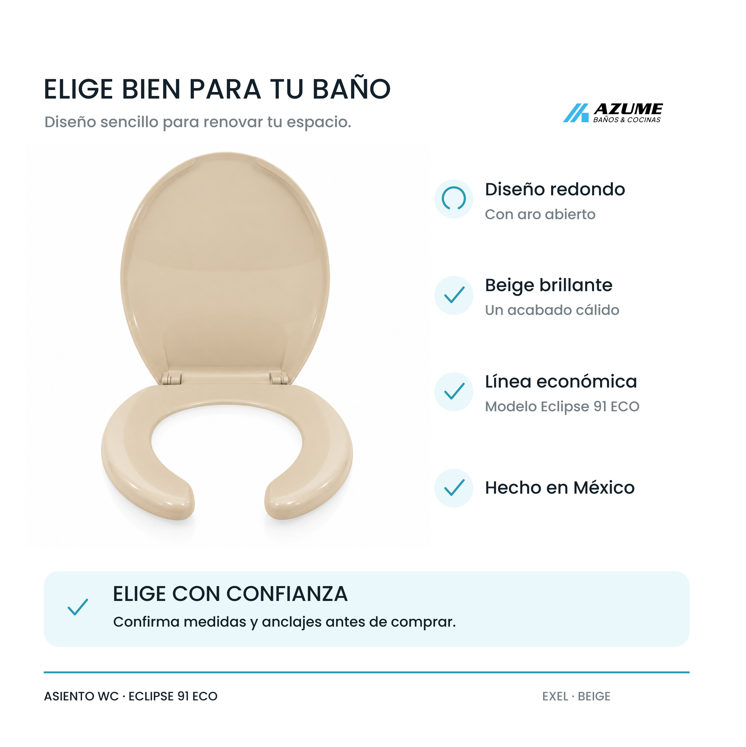 Asiento para Sanitario Corto de Plástico Eclipse 91 Beige – EX-ECLIPSE91 401