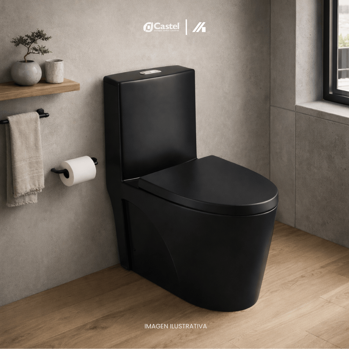Alternative view of Sanitario One Piece Castel Gea Negro Mate Doble Descarga - CA-GEA BK