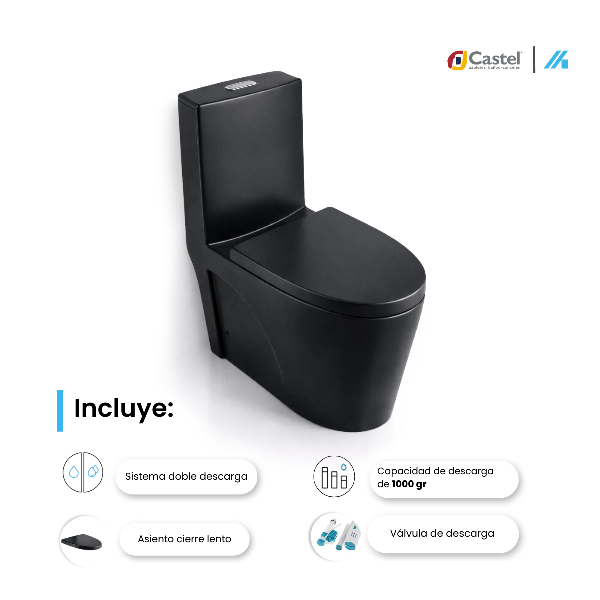 Alternative view of Sanitario One Piece Castel Gea Negro Mate Doble Descarga - CA-GEA BK
