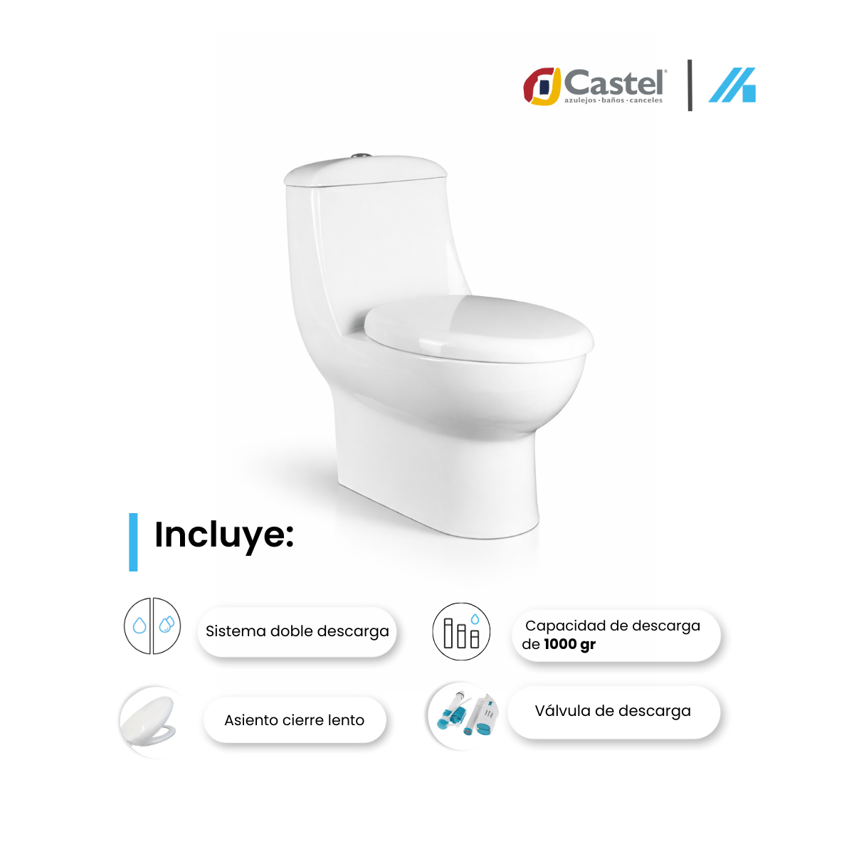 Sanitarios Castel One Piece Blanco Asiento y Herrajes – CA-NEMESIS PRO
