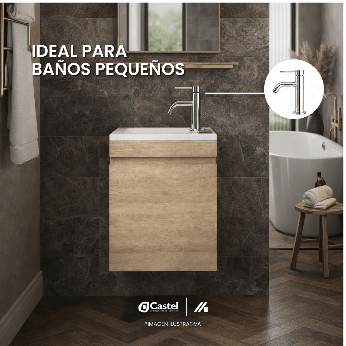 Gabinete Para Baño Castel 40 Cm Monomando y Contra- CA-KIT GALICIA HAYA