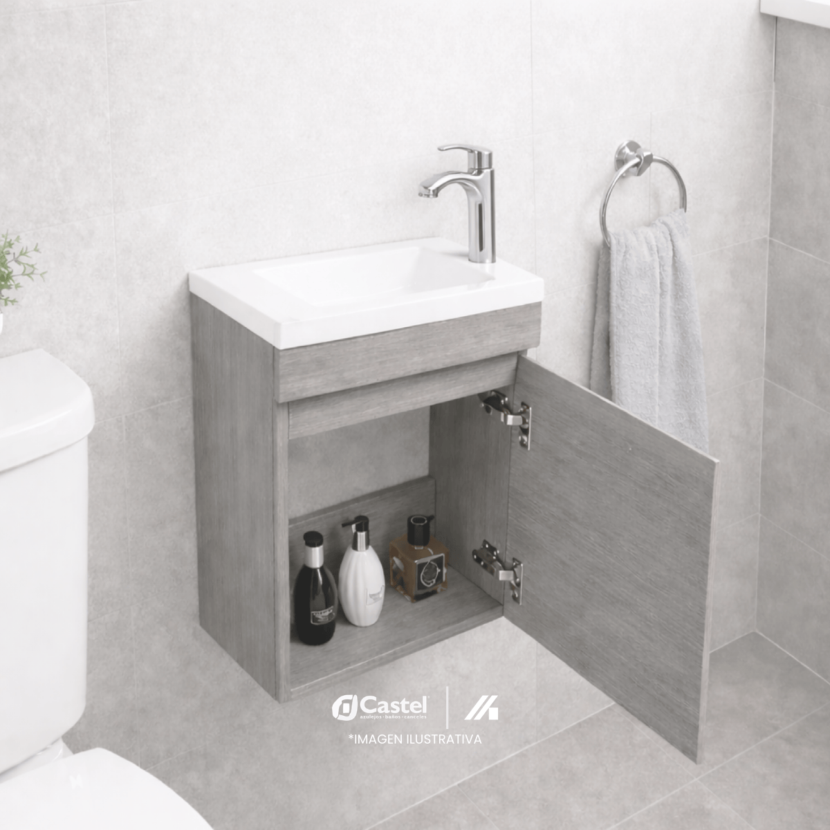 Gabinete Para Baño Castel 40 Cm Monomando y Contra- CA-KIT GALICIA GREY