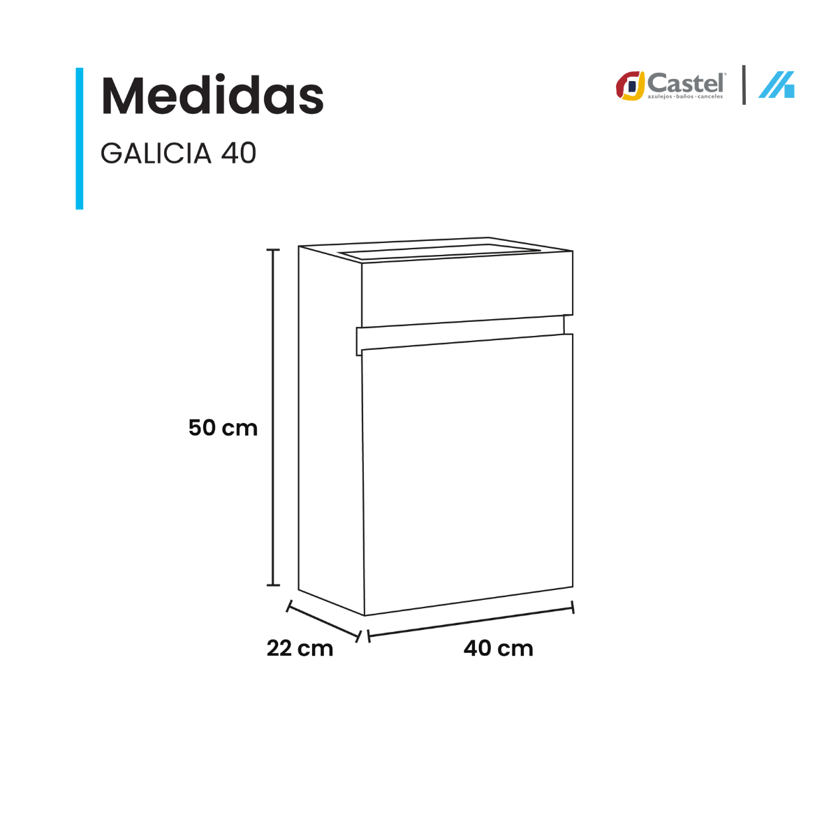 Gabinete Para Baño Castel 40 Cm Monomando y Contra- CA-KIT GALICIA GREY
