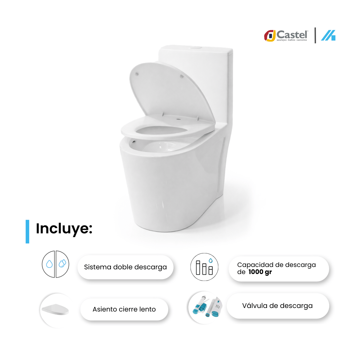 Sanitario One Piece Castel Gea Blanco Doble Descarga – CA-GEA WHT