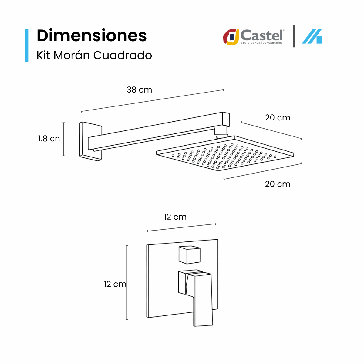 Regadera De Lluvia Y Monomando Castel Cuadrado Cromo – CA-68.003C