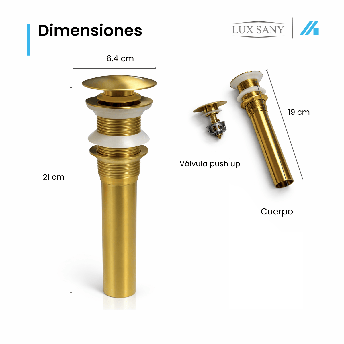 Contra Push Para Lavabo Lux Sany Sin Rebosadero Oro – LU-XR-CONTRA-42JIN