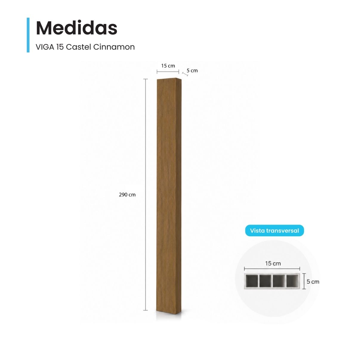 Viga Decorativa WPC Castel Viga 15 Rectangular Tono Cinnamon 290 cm